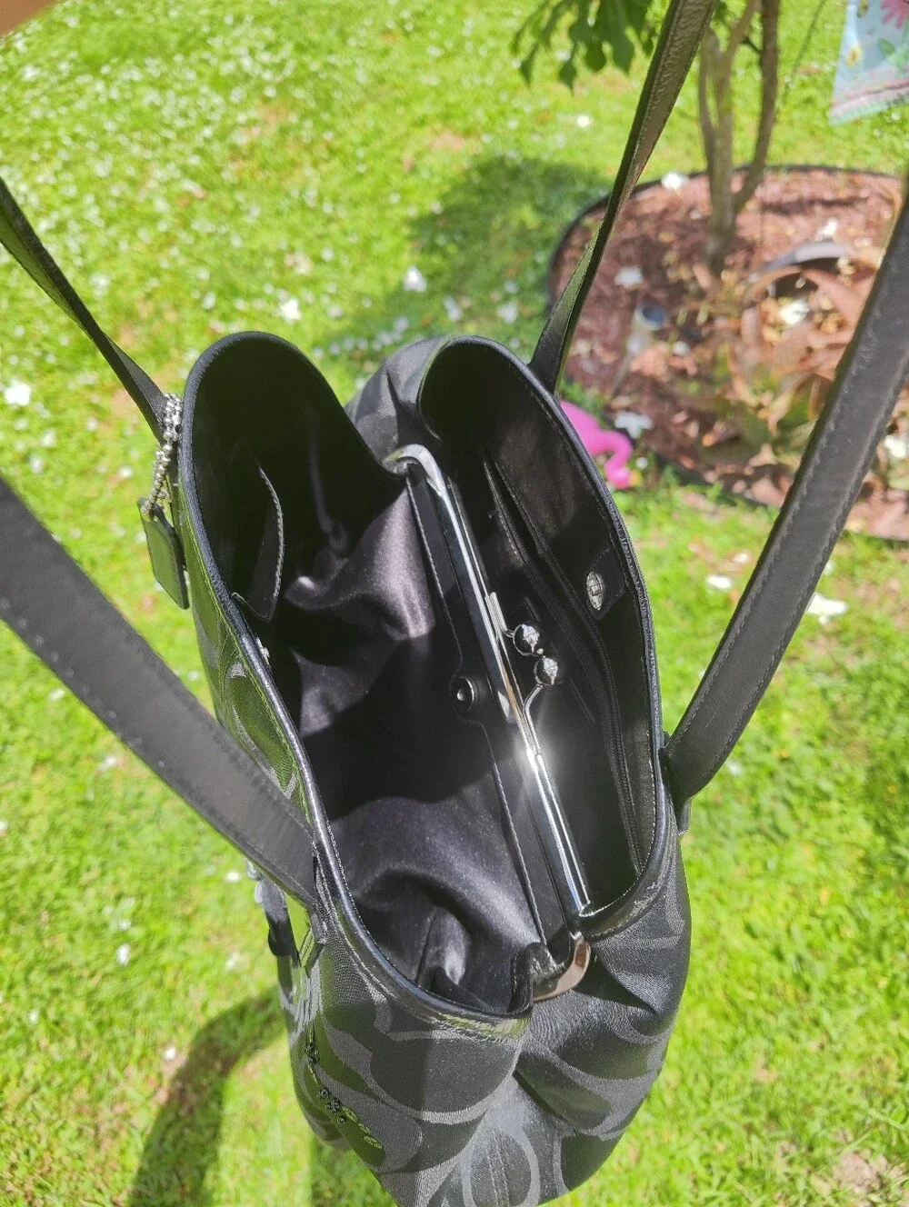 Coach Black Signature Floral Appliqué Tote